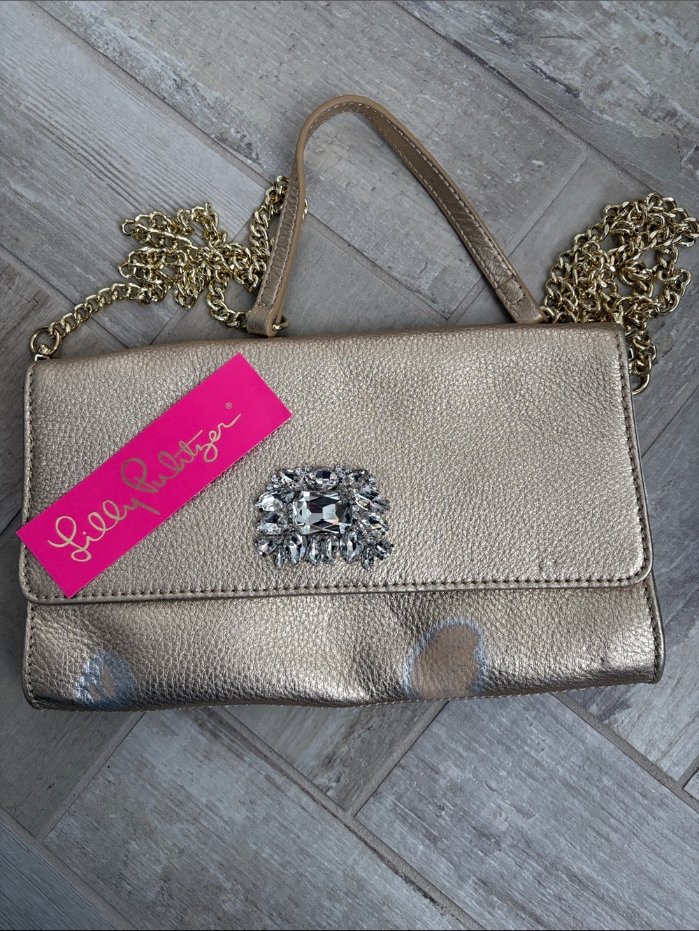 Lilly Pulitzer Gold Metallic Jeweled Chain Crossbody